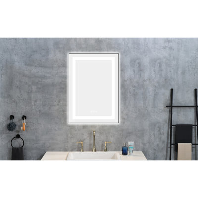 Miroir de salle de bain 20 "x 28" à DEL avec façade et rétroéclairage, 3 couleurs, gradation continue, brouillard, cadre en aluminium, fixation murale, température de couleur en surface, mémoire,