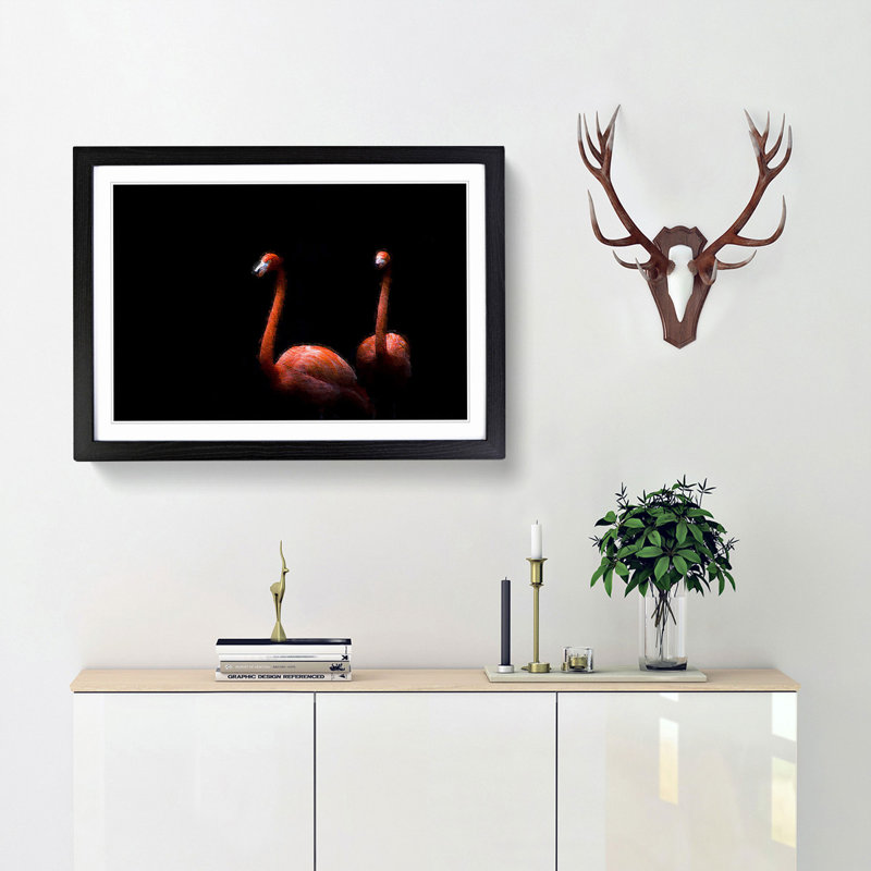 Pink Flamingos - Picture Frame Painting Print, 27cm H x 36cm W x 2cm D, Black Framed