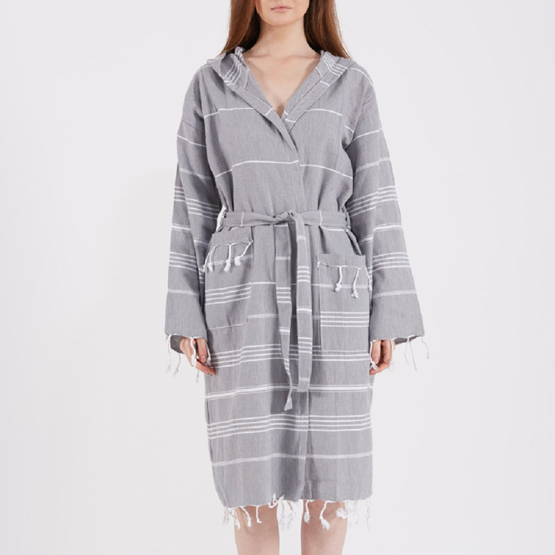 Genova Cotton Gender Neutral Mid-Calf Bathrobe with Pockets and Hood, 57cm L x 47cm B