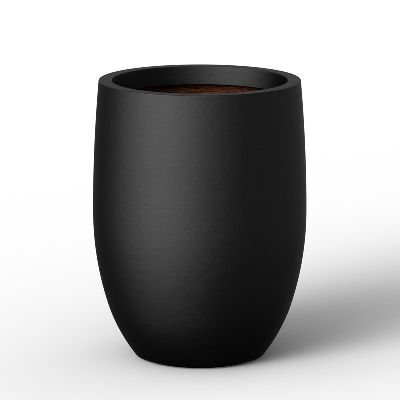 9" W x 12" H Matte Black Handcrafted Concrete Tall Round Planter Medium Flower Plant Pot with Drainage Hole, Black
