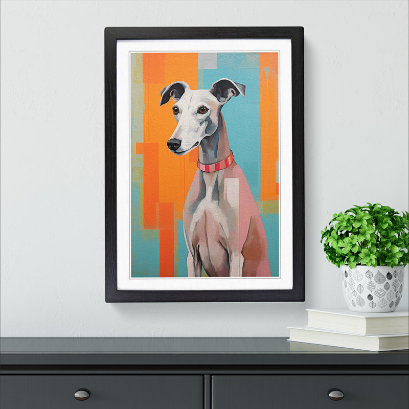 Whippet Colour Field No.3 - Framed Print, 46cm H x 34cm W x 2cm D, Black