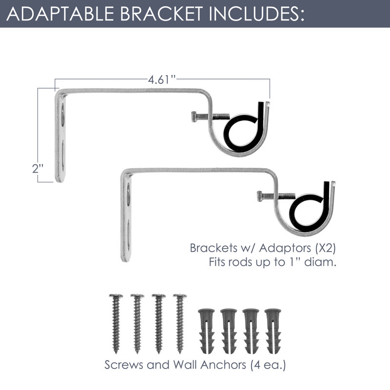 Adaptable Single Curtain Rod Mounting Bracket (pair), Silver