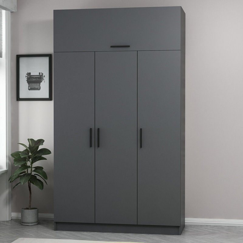 Modern Anthracite Wardrobe with Numerous Shelves, 53.1 x 92.5 x 20.5 inches | 100% Melamine Coated Particle Board, Thickness: 0.7 inches | Durable & Stylish Design, Perfect for Organizing Clothes & Accessories