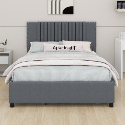Upholstered Platform Bed With 2 Drawers And Trundle, Classic Headboard Design
