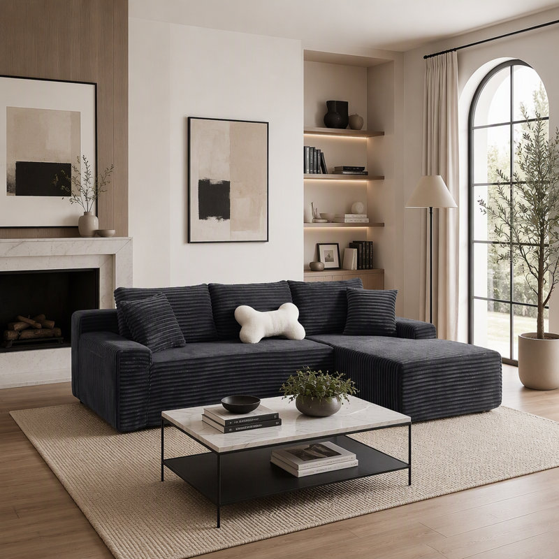 Canapé modulaire en forme de L 94,06 po avec accoudoirs en forme de nuage et sans accoudoirs, Right Hand Facing