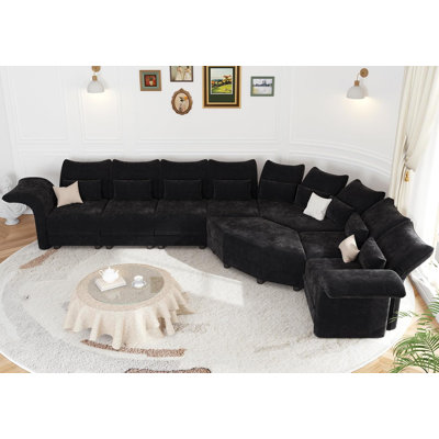 Ahren 8 - Piece Upholstered Chenille Modular L-Shaped Corner Sectional Sofa With Ottoman