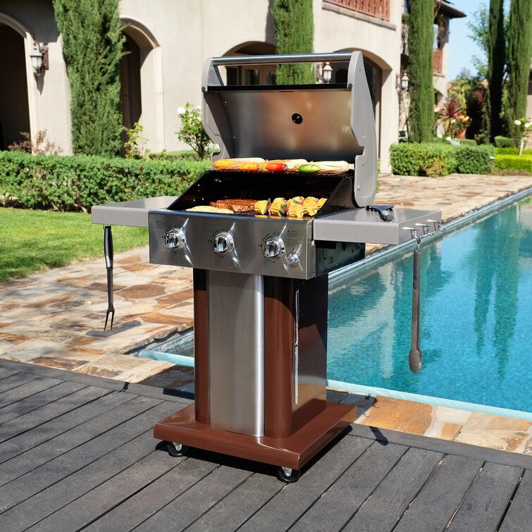 PERMASTEEL 2-Burner Pedestal Propane Gas Grill in Black With