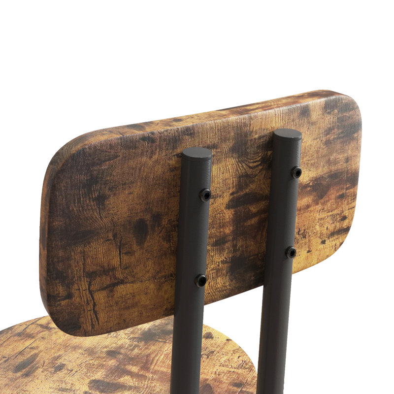 Ensemble de table haute de bar brun rustique et 2 tabourets. En fer. Structure robuste et stable. Pieds antidérapants. Tabourets pliables pour gagner de la place. Métal effet bois tendance.