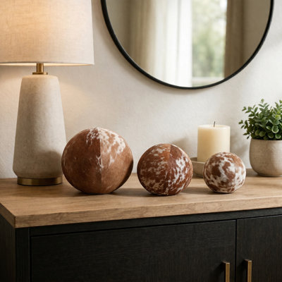 Boule décorative en peau imitant le poil pour la décoration intérieure - Décorations modernes pour le salon, le corridor et la chambre - Lot de 3, 15 cm, 12,5 cm, 10 cm