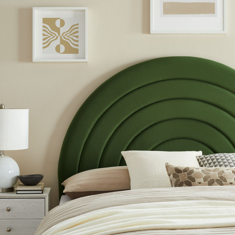 Solana Moss Green Velvet Arched Full Headboard