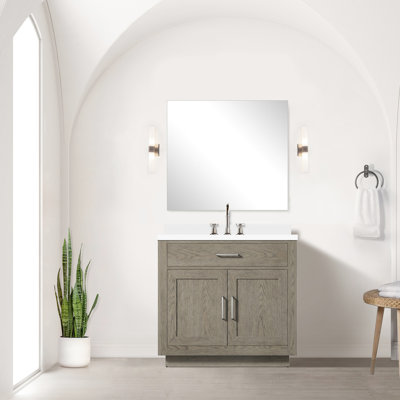 Meuble-lavabo de salle de bain avec comptoir en quartz - structure en bois massif, fonction de fermeture en douceur, armoire entièrement assemblée pour porte simple, espace de rangement