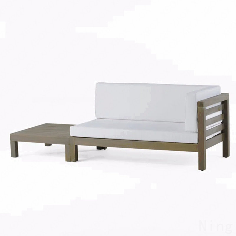 Banc de coin blanc droit et table basse, ensemble de patio extérieur
