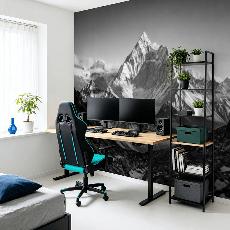 Papier peint adhésif pelez et collez montagnes de l'Himalaya noir blanc noir blanc photos Art mural auto-adhésif et amovible