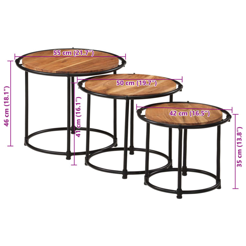  Nesting Table Mixed Colour Finish, Natural Wood