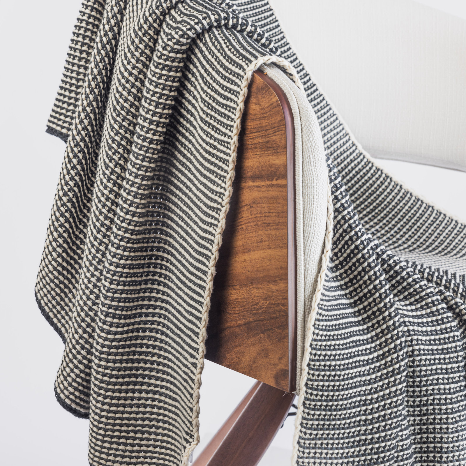 Cohen Cotton Knitted Throw Blanket, Charcoal Gray