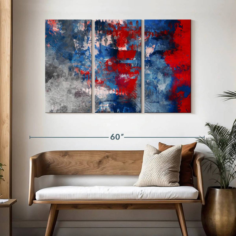 Avery Red Blue And Gray Abstract, 32" H x 50" W