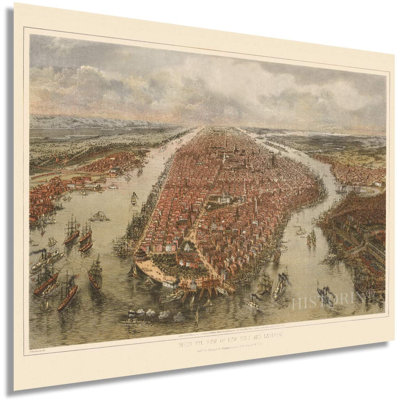 1865, carte de New York, art mural sur papier