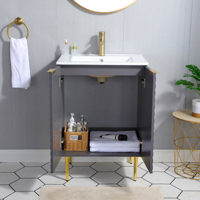 Ensemble de meuble-lavabo simple autoportant 24 po avec plateau en céramique 24 po