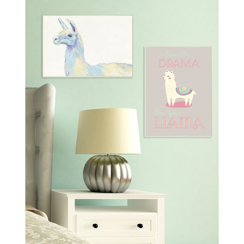 «Drama Llama», art textuel, H 19 po x l 13 po, Plaque murale