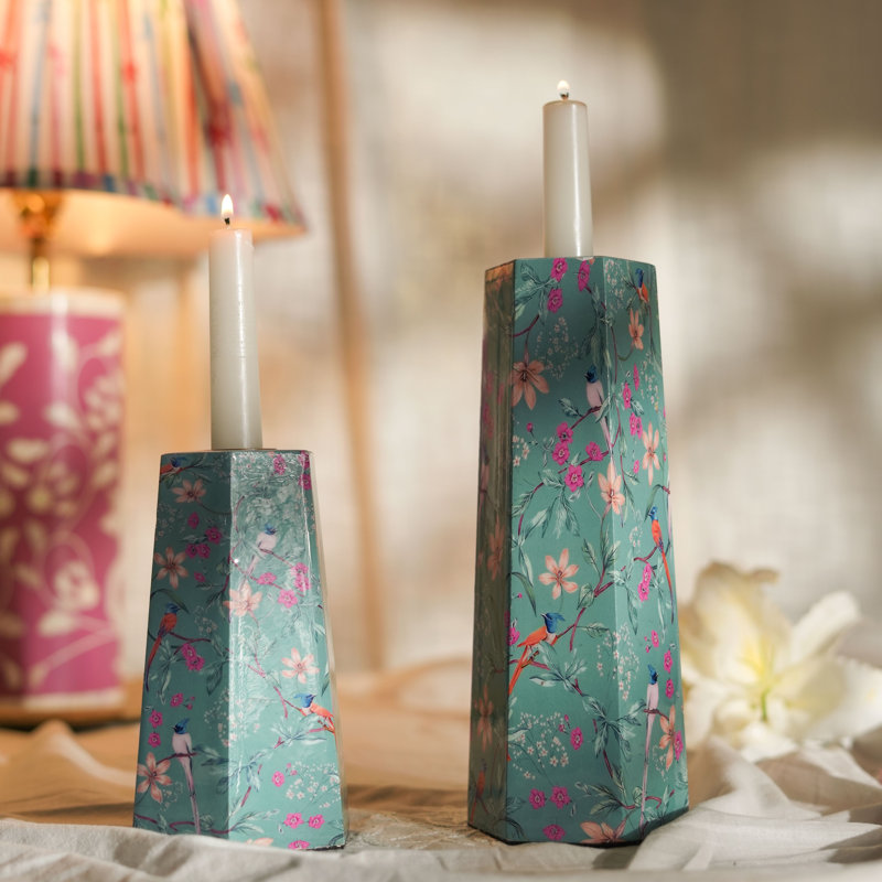  Aqua Flora Hexagonal Candleholder, 9.5" H x 3.5" W x 4" D