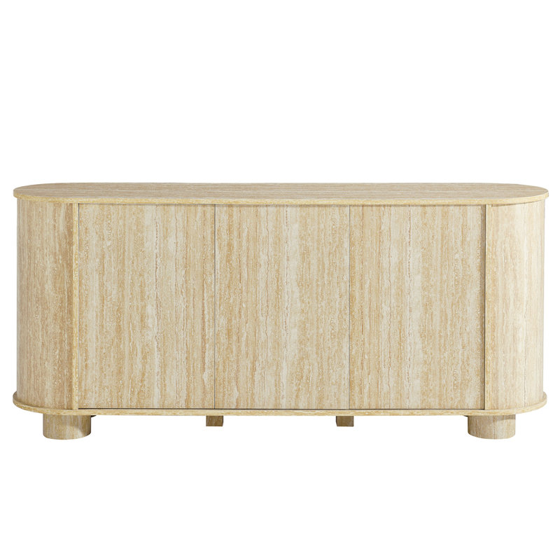 Overture 63” Oval Faux Travertine Sideboard In Travertine