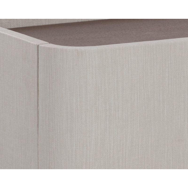 Cream Faux Leather 2-Drawer Nightstand with Oak Veneer Top
