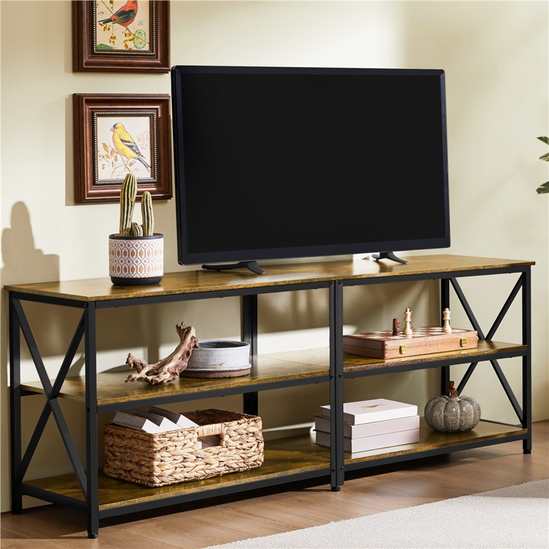 Amanita TV Stand, 3-Tier TV Console Table, 60.5cm H x 160cm W x 40cm D, Rustic Brown