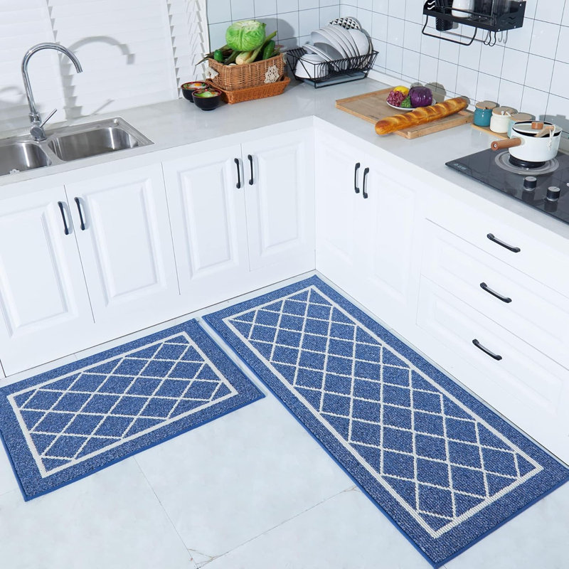 Kitchen Rug Mats 2 Pcs Soft Kitchen Mat Anti Slippery and Machine Washable, Runner 20" x 48", Blue
