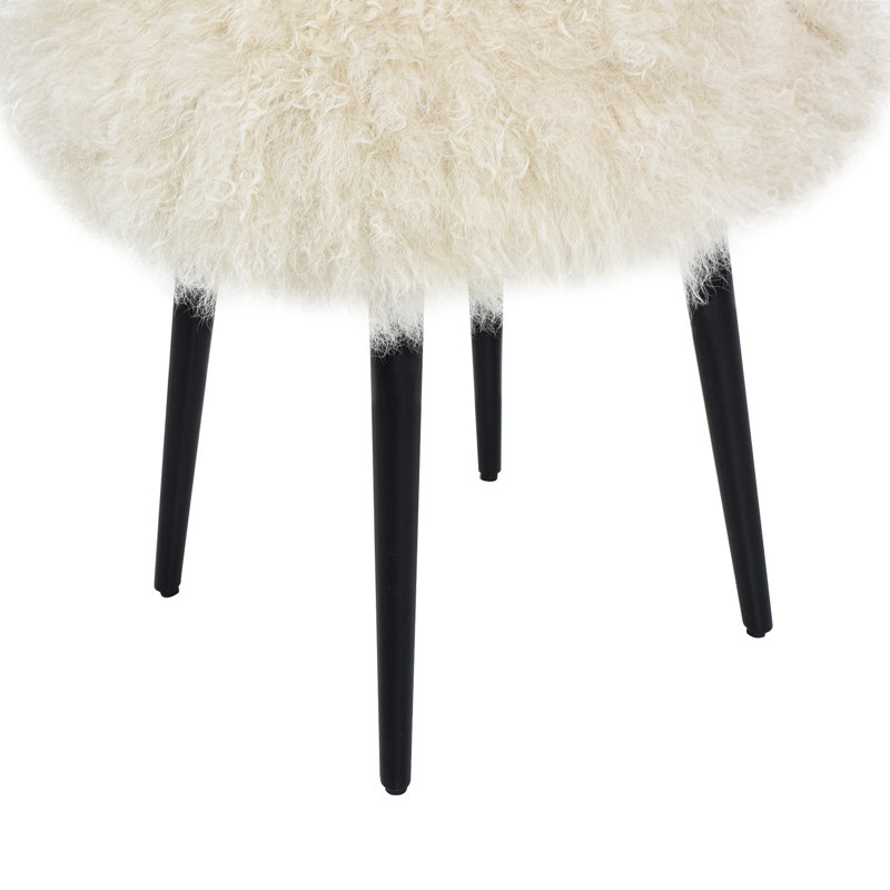Stanny Upholstered Ottoman, Beige Genuine Fur