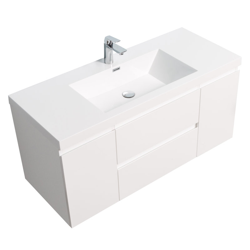 Bianey 46.9 " W Wall Mounted Wall Mounted 1 Single Vanity Bathroom Vanity With Resin Top, White