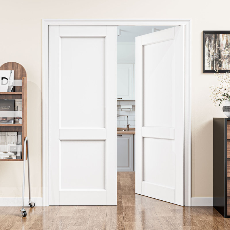 Interior 2-Panel Solid Core Door, CARB P2 Certified White Primed MDF French Slab Door, Pre‑Finished & Easy DIY Satin, w/o Hardware, Pantry, Bedroom, Bathroom & Closet, for Prehung, French & Pocket Door, 30"x 80"