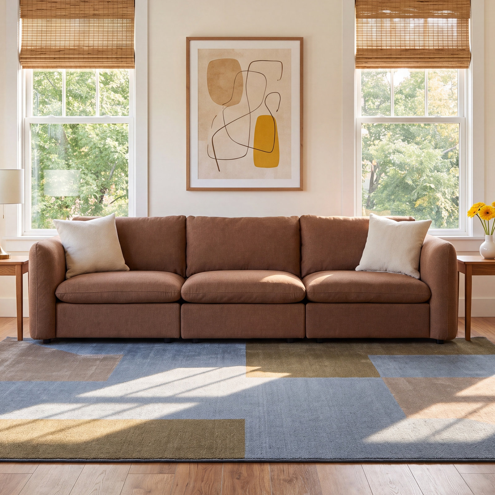 Margorie 115" Linen Modular Sofa, Antwerp Café