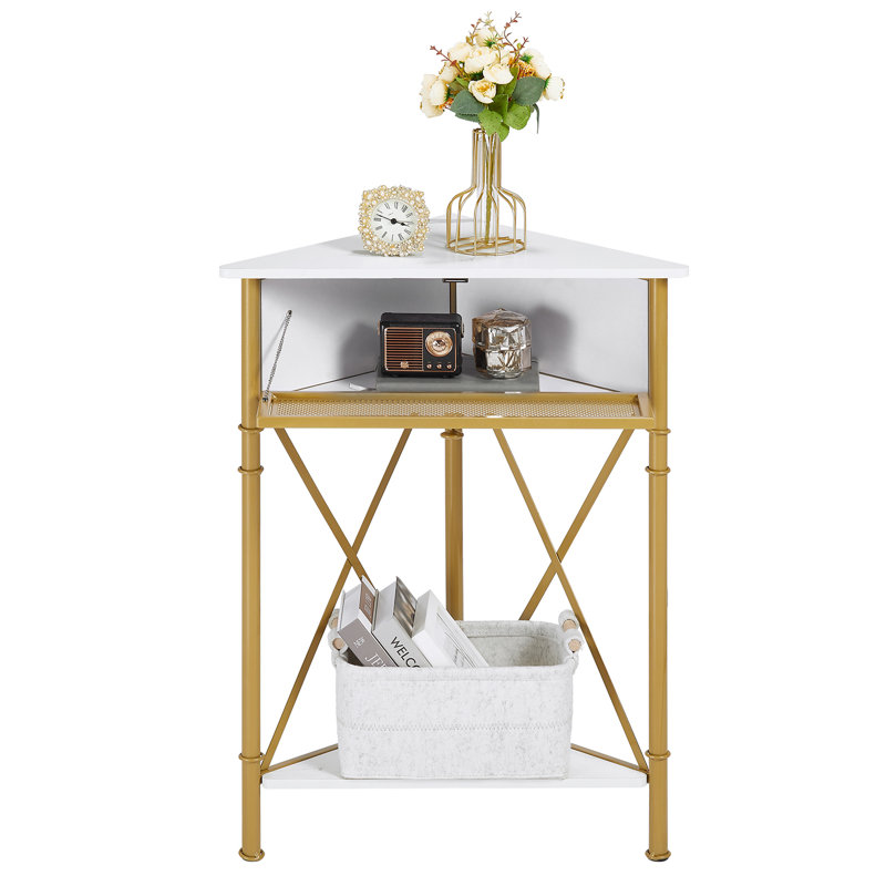 Kempst Set of 2 End Tables with Storage, Farmhouse Corner End Table Set of 2 with Flip Door, Industrial Triangle Side Tables with Shelf, Rustic Small Space Accent Tables for Living Room Bedroom