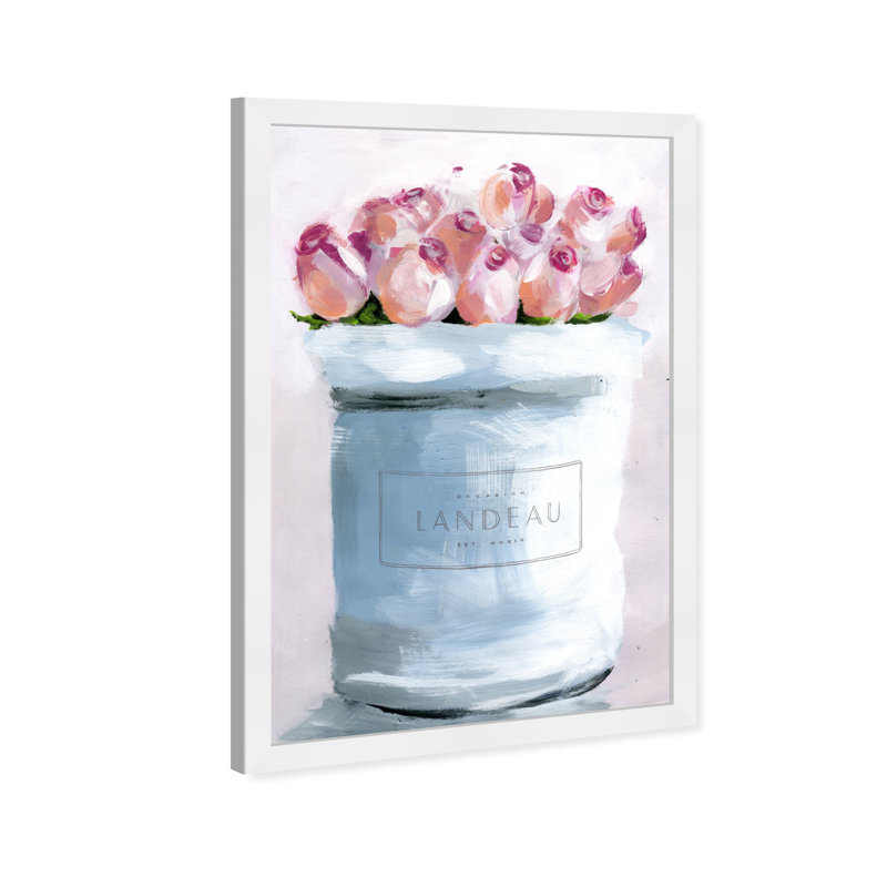 Bouquet de roses pastel peintes - Peinture sur cadre pour salle de bain, H 32 po x l 22 po, Cadre blanc