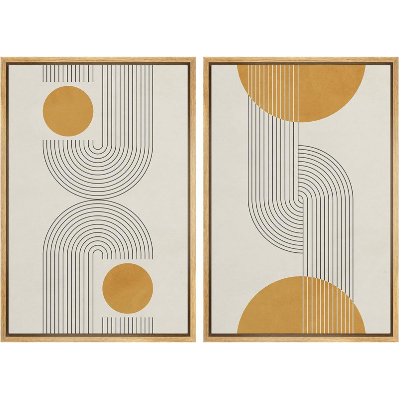 Impression sur toile encadrée neutre jaune Mid-Century