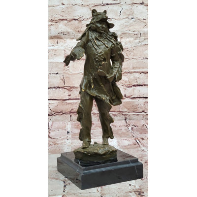 Bronze Native American Warrior Sculpture with Wolf Headdress