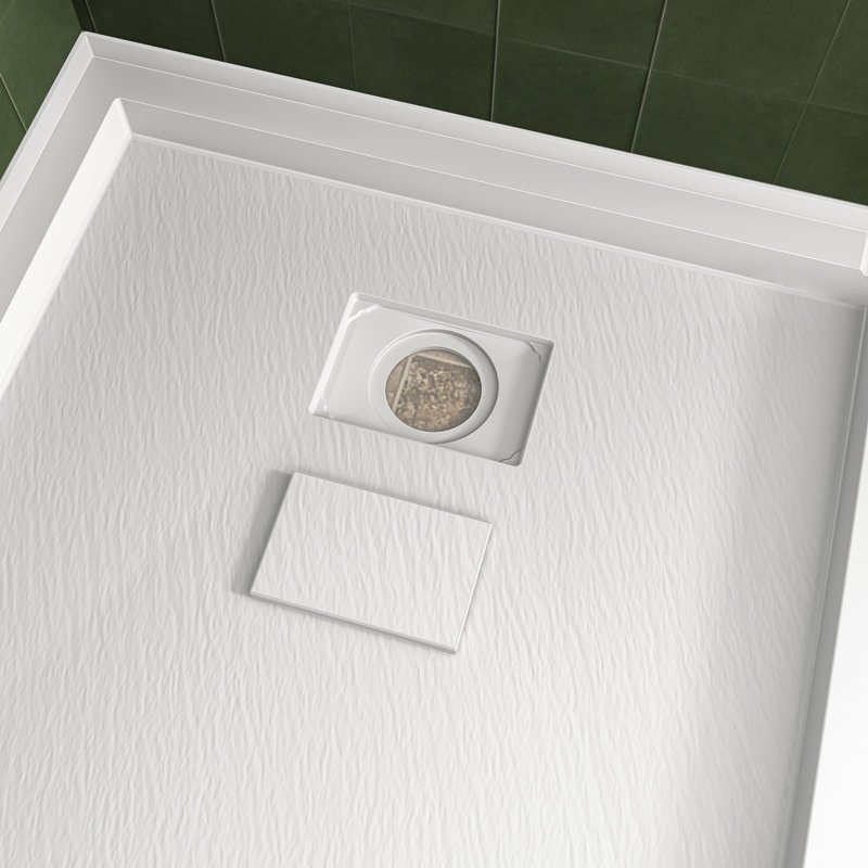 60" W x 32" D Solid Surface Single Threshold Shower Pan Base with Drain Cover Included, Textured Surface Slip-Resistant Shower Base Pan, White, Left Drain