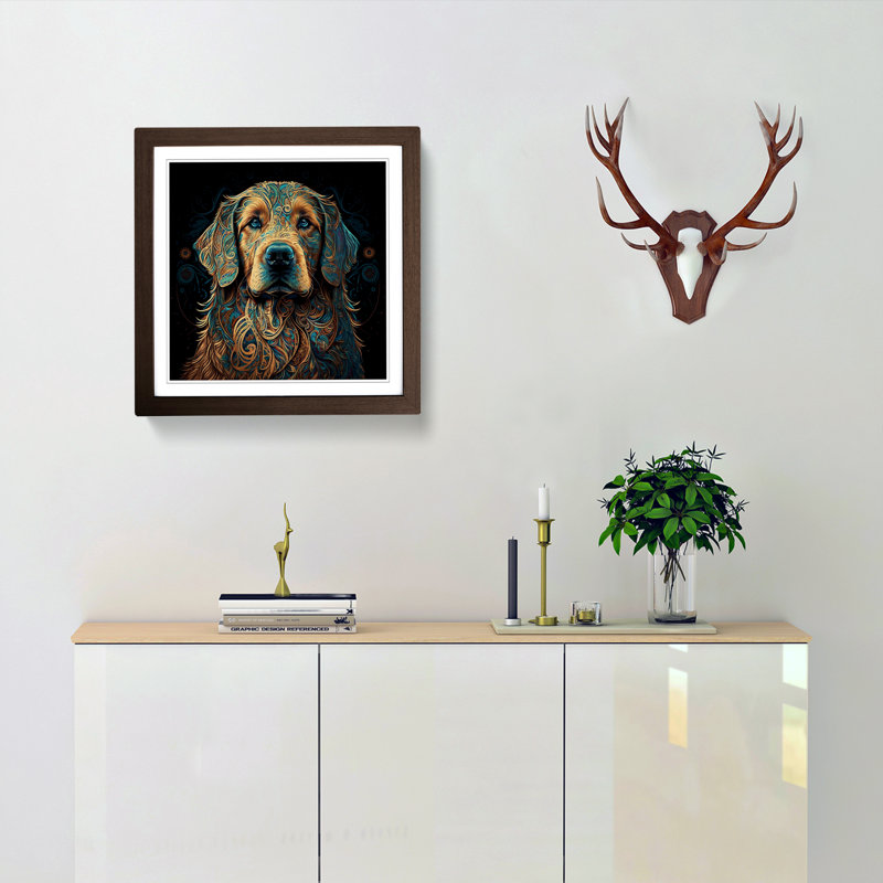 Golden Retriever Paisley Art - Single Picture Frame Print on Wood, Walnut