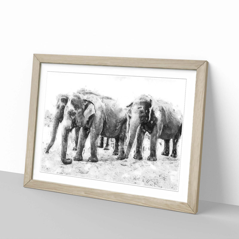 Elephants in Sri Lanka - Framed Print, 27cm H x 36cm W x 2cm D, Oak Framed