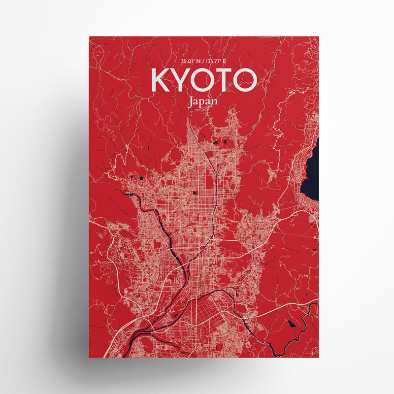 Kyoto City Map In Nautical - No Frame Print, 27.6cm H x 19.7cm W x 0.05cm D