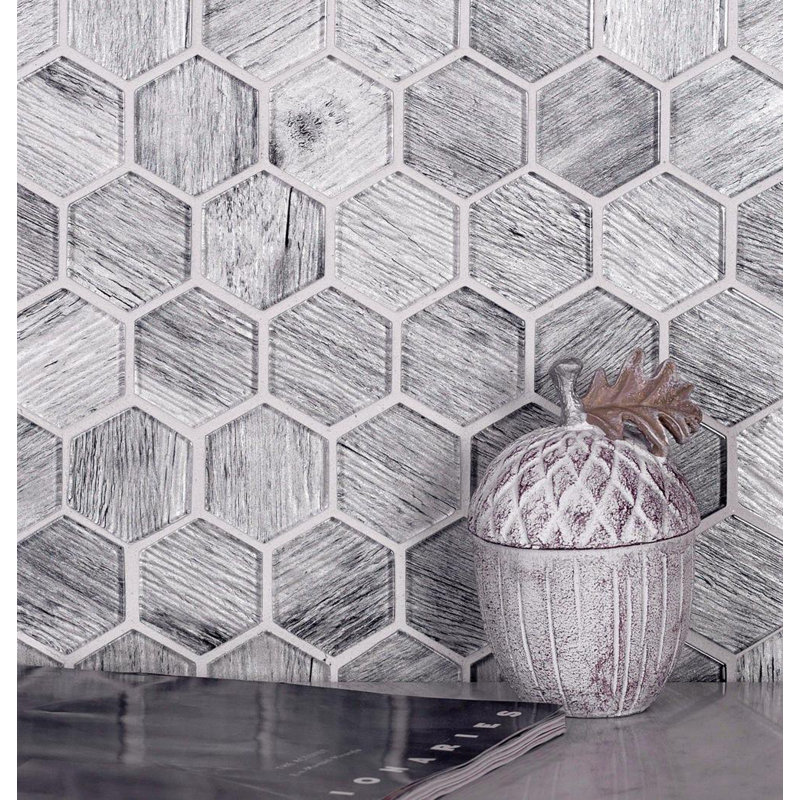 1.9" x 1.9" Glass Hexagon Mosaic Tile, Gray
