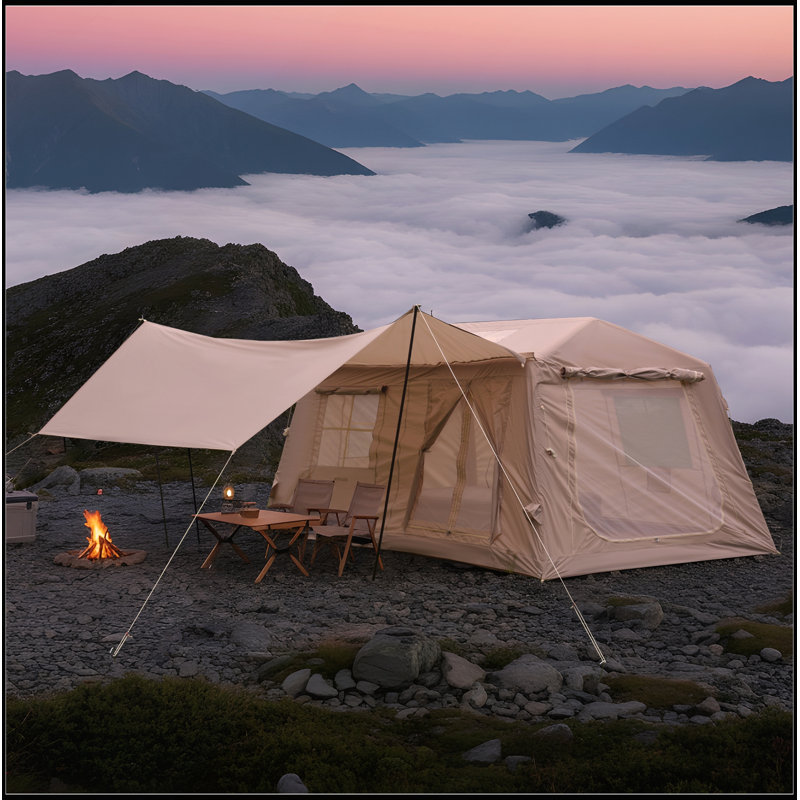 Tente gonflable de 11 m² avec pompe à main, tente imperméable et spacieuse 4 saisons pour 4/6/8 personnes
