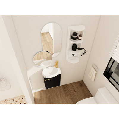 Soft Closing Bathroom Vanity With 16-Inch Sink And Storage Rack, Round Ceramic Sink, Plywood, Modern Design For Small Bathrooms Close Doors, , Single Plywood Base, Solution Spaces