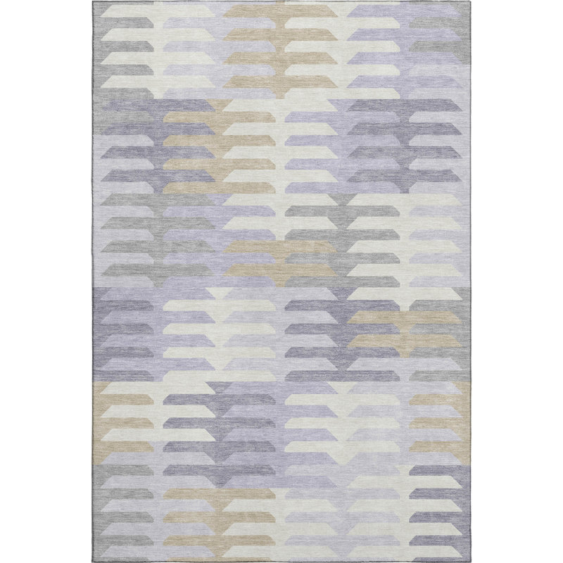 Premium Machine Washable Mayfield AMF2328 Geometric Rug, 3' x 5', Lavender
