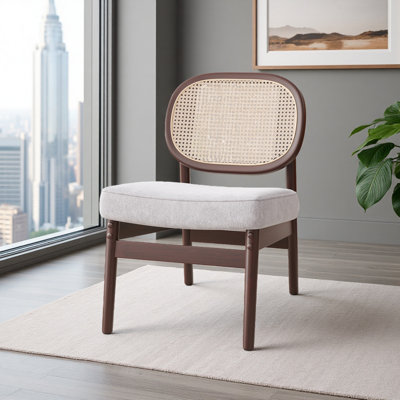 Chaise d'appoint en rotin, chaise de salon rembourrée avec dossier en rotin et structure en bois, chaise de lecture moderne de style Mid-Century pour le salon