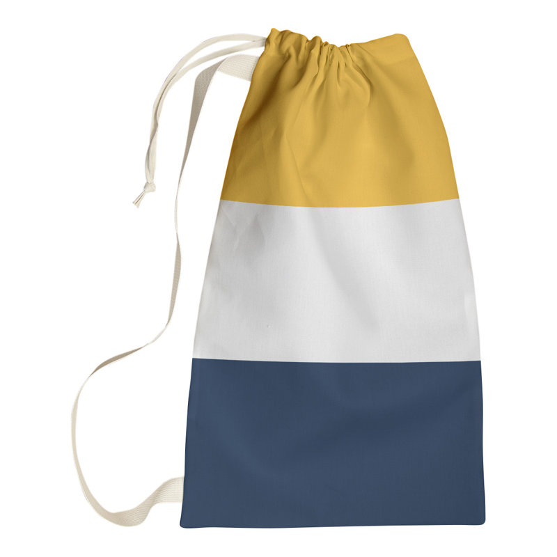 Fabric Laundry Bag with Handles, 36" H x 28" W x 1.5" D, Gold/White/Blue