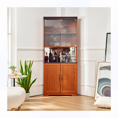 5 Tiers Wine Cabinet With Tempered Glass Doors and Adjustable Shelves
