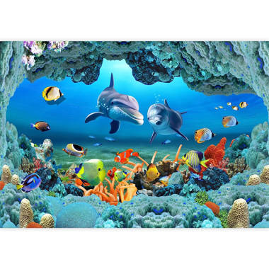 Cartoon Undersea Colorful Fish Textile Wallpaper - H:98 x W:150