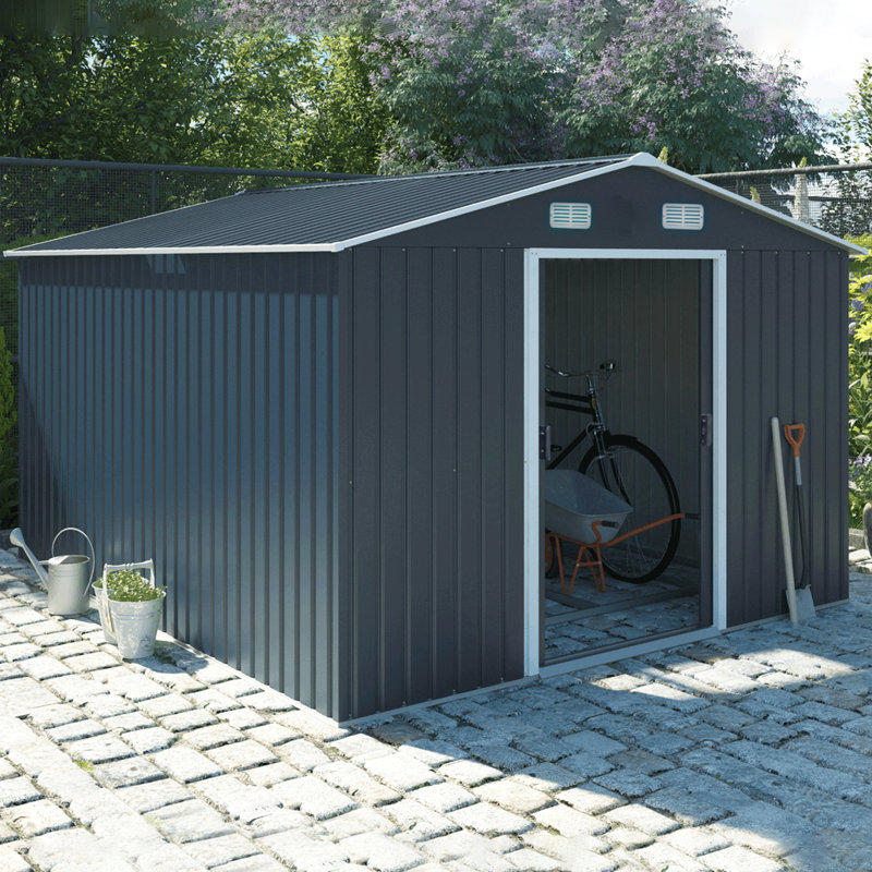 Charcoal Black Garden Storage 10 ft. W + 12 ft. D Metal Tool Shed