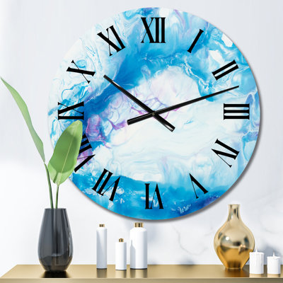 Abstrait art liquide blanc et bleu - horloge murale moderne